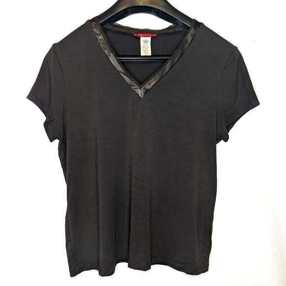 Anne Klein t shirt with satin/mesh trim v neck - Picture 1 of 3